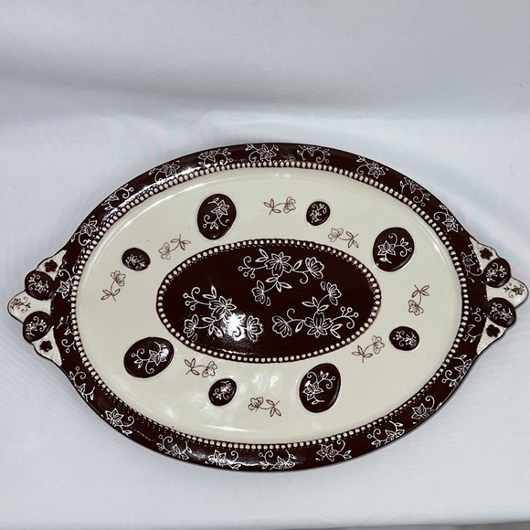 Temptations Brown Floral Lace 15 1/2”x 10” Serving Platter - Picture 5 of 10